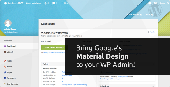 WordPress插件-Material WP V0.0.52汉化版已更新-倾尘SEO 更改WordPress管理界面 Material Design RTL支持-源码宝