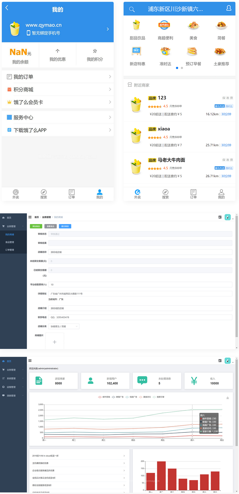 仿饿了吗外卖平台系统 带手机端后台管理-源码宝